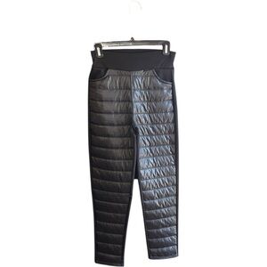 Hi-Waisted black quilted puffer front smooth back ski pants